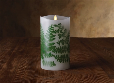Luminara - Flameless LED Candle - Embedded Ferns - Indoor - Unscented White Wax - Remote Ready - 4