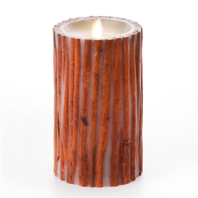 Luminara - Flameless LED Candle - Embedded Cinnamon Sticks - Indoor - Unscented Ivory Wax - Remote Ready - 4
