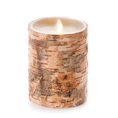Luminara - Flameless LED Candle - Embedded Birch Bark - Indoor - Unscented Ivory Wax - Remote Ready - 4