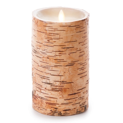 Luminara - Flameless LED Candle - Embedded Birch Bark - Indoor - Unscented Ivory Wax - Remote Ready - 4