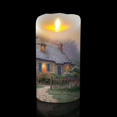Luminara - Thomas Kinkade Series - "Foxglove Cottage" - Flameless LED Candle - Indoor - Wax - 3.5" x 7"