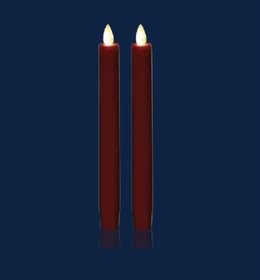 Torchier Moving Flame - Flameless LED Taper Candles (Pair) - Indoor - Wax Coated - Red - 7/8" x 10" - Remote Ready