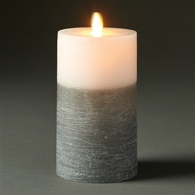 LightLi by Liown - Moving Flame - Flameless LED Candle - Two-Tone Distressed Gray & White Wax - Bluetooth App Ready - Remote Ready - 3.5" x 7"