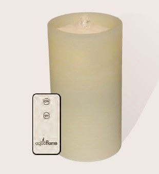 AquaFlame - Flameless LED Candle Fountain - Ivory Wax - Fresco Finish - 4.2" x 7.8" - Remote Control