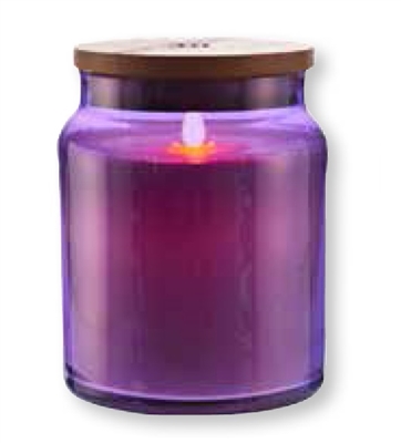 LightLi by Liown - Moving Flame LED Candle - Purple Glass Jar w/ Wooden Lid - Vanilla Scented Ivory Wax - Bluetooth App & Remote Ready - 4