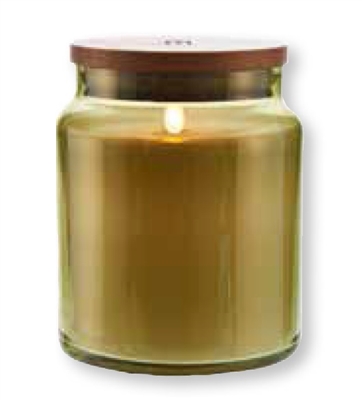 LightLi by Liown - Moving Flame LED Candle - Green Glass Jar w/ Wooden Lid - Vanilla Scented Ivory Wax - Bluetooth App & Remote Ready - 4" x 5.5"