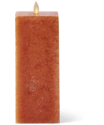 Luminara - Real Flame Effect Pillar Candle - 3-Inches Square x 8.5-Inches - Unscented Orange Wax - Indoor - Remote Ready