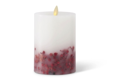 Luminara - Embedded Bright Red Berries - Real Flame Effect Pillar Candle - 3.5-Inches x 5.5-Inches - Unscented White Wax - Indoor - Remote Ready