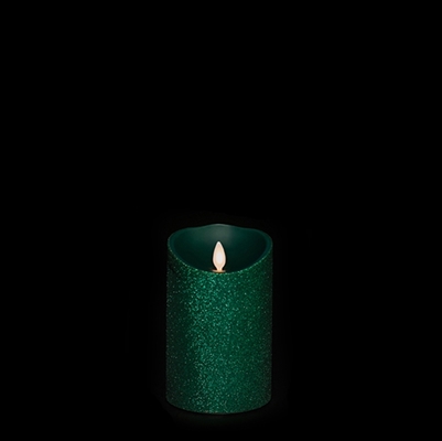 Liown - Moving Flame - Flameless LED Candle - Indoor - Green Glitter Coating - Unscented Wax - Remote Ready - 3.5