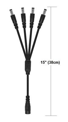 12-Inch 4-Way Power Splitter Cable - 5.5mm x 2.1mm Barrel Connectors - Works with Battery Eliminator Kits
