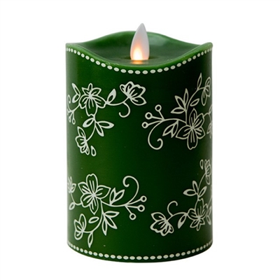 Temp-tations by Tara - Flameless LED Candle - Indoor - Wax - Floral Lace Green - 3.25" x 5" - Remote Ready
