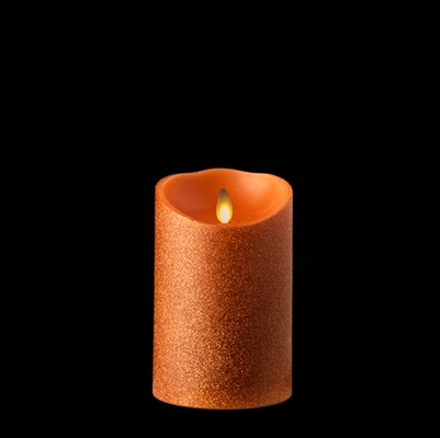 Liown - Moving Flame - Flameless LED Candle - Indoor - Orange Glitter Coating - Unscented Wax - Remote Ready - 3.5" x 5"