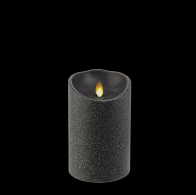 Liown - Moving Flame - Flameless LED Candle - Indoor - Black Glitter Coating - Unscented Wax - Remote Ready - 3.5" x 5"