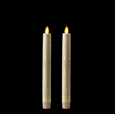 Liown Moving Flame - Flameless LED Taper Candles (Pair) - Indoor - Unscented Tiffany Glitter Coated - 7/8" x 8" - Remote Ready