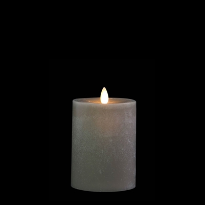 Liown - Moving Flame - Flameless LED Candle - Indoor -  Chalky Finish - Light Grey Unscented Wax - Flat Top - Remote Ready - 3.5" x 5"