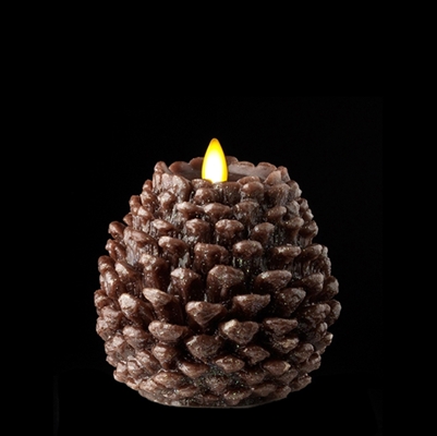 Liown - Moving Flame - Flameless LED Candle - Indoor -  Pine Cone Shaped - Brown Unscented Wax w/ Glitter - Flat Top - Remote Ready - 4.5" x 4.5"