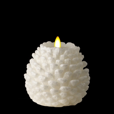 Liown - Moving Flame - Flameless LED Candle - Indoor -  Pine Cone Shaped - White Unscented Wax w/ Glitter - Flat Top - Remote Ready - 4.5