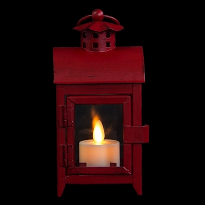 Liown - Flameless LED Tealight Candle Lantern - Red Rustic Metal - 3