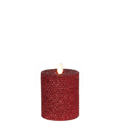 Liown - Moving Flame - Flameless LED Candle - Indoor - Honeycomb Wax - Red Glitter Coating - Unscented - Remote Ready - 3.25" x 4.5"