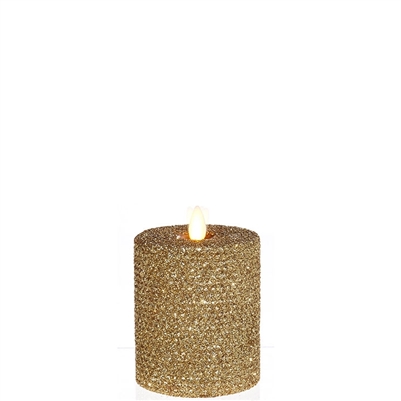 Liown - Moving Flame - Flameless LED Candle - Indoor - Honeycomb Wax - Gold Glitter Coating - Unscented - Remote Ready - 3.25