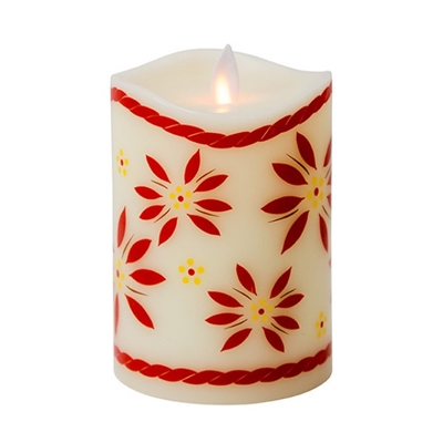 Temp-tations by Tara - Flameless LED Candle - Indoor - Ivory Wax - Old World Red Pattern - 3.25