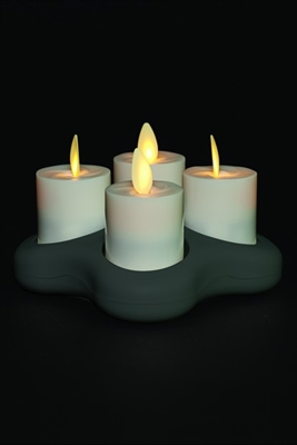 Avalon - Rechargeable Moving Flame LED Candles - Set of 4 Tealight Votives w/ Charging Base - ABS - Remote Ready