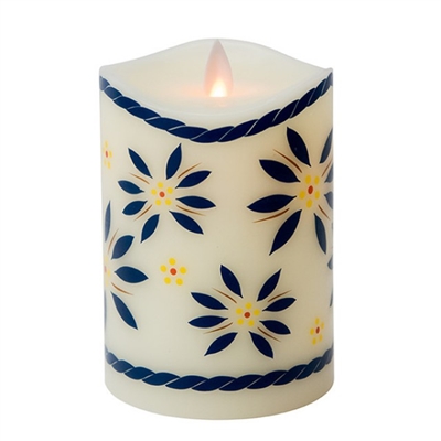 Temp-tations by Tara - Flameless LED Candle - Indoor - Ivory Wax - Old World Blue Pattern - 3.25