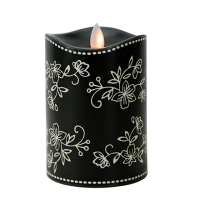 Temp-tations by Tara - Flameless LED Candle - Indoor - Wax - Floral Lace Black - 3.25" x 5" - Remote Ready
