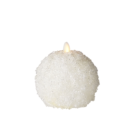 Liown - Moving Flame - Flameless LED Candle - Indoor - Snowball Shaped - White Unscented Iced Wax - Remote Ready - 4