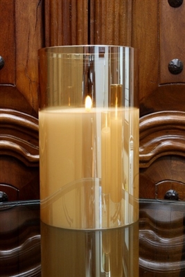 Radiance - Champagne Glass Pillar Candle - Poured Wax - Realistic LED Flame Effect - Indoor - Unscented Wax - Remote Ready - 5.75