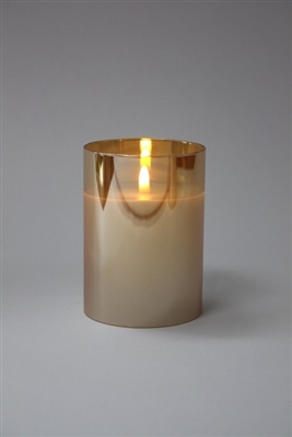 Radiance - Champagne Glass Pillar Candle - Poured Wax - Realistic LED Flame Effect - Indoor - Unscented Wax - Remote Ready - 3.5
