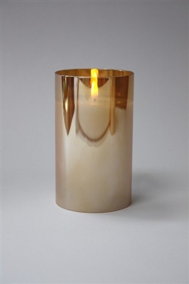 Radiance - Champagne Glass Pillar Candle - Poured Wax - Realistic LED Flame Effect - Indoor - Unscented Wax - Remote Ready - 3.5