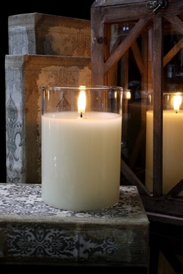 Radiance - Simply Ivory Clear Glass Pillar Candle - Poured Wax - Realistic LED Flame Effect - Indoor - Unscented Wax - Remote Ready - 3.5