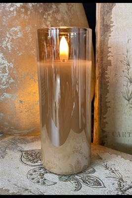 Radiance - Champagne Glass Pillar Candle - Poured Wax - Realistic LED Flame Effect - Indoor - Unscented Wax - Remote Ready - 2
