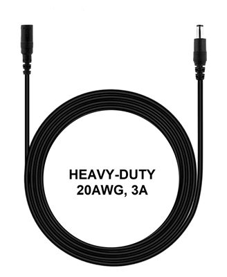 6.5-ft Power Extension Cable - HEAVY-DUTY - 20AWG - 3A - 5.5mm x 2.1mm Barrel Connectors - Works with Battery Eliminator Kits
