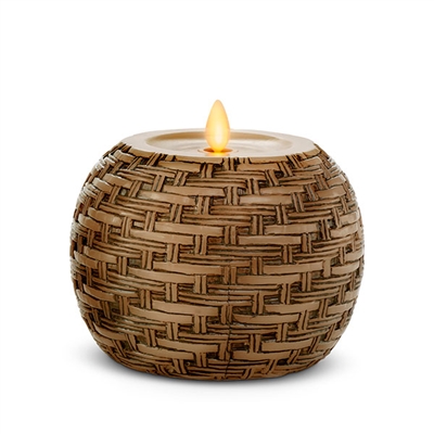 Luminara - Flameless LED Candle - Basket Weave Globe - Indoor - Unscented Ivory Wax - Remote Ready - 4.25