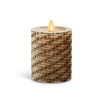 Luminara - Flameless LED Candle - Basket Weave Pillar - Indoor - Unscented Ivory Wax - Remote Ready - 3
