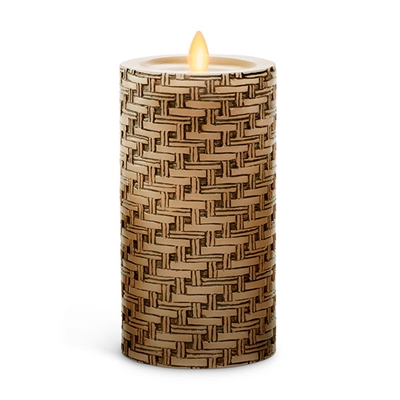 Luminara - Flameless LED Candle - Basket Weave Pillar - Indoor - Unscented Ivory Wax - Remote Ready - 3