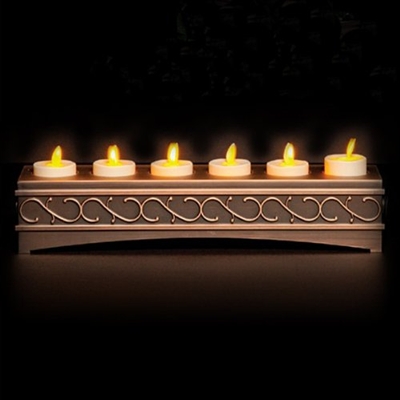 Luminara Set of 6 Rechargeable Moving Flame LED Tealight Candle Set - Ivory ABS - Bronze Charging Base - Remote Capable