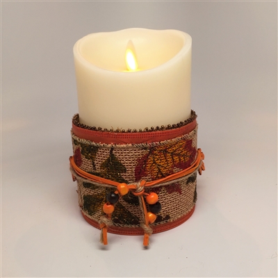 Flameless Candle Cuff - Fabric & Burlap - Autumn Colors - For 3.5-Inch x 5-Inch Flameless Candles