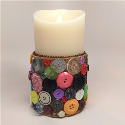 Flameless Candle Cuff - Burlap & Buttons - For 3.5-Inch x 7-Inch Flameless Candles