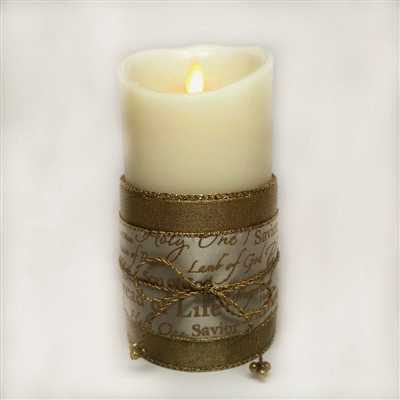 Flameless Candle Cuff - Gold Mesh Ribbon - Biblical Names of Jesus - For 3.5-Inch x 7-Inch Flameless Candles