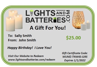 Gift Certificate - $15, $25, $50, $75, $100, $500, or Custom Amount - E-mailed or Printed & Mailed