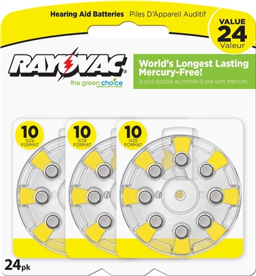 Rayovac -  Size 10 - 1.45V - Zinc-Air Hearing Aid Battery - 24-Pack