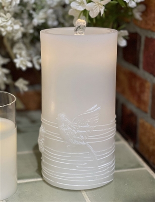 Fantastic Craft Candle Water Fountain - White Wax - Raised Birds Design - 3.75