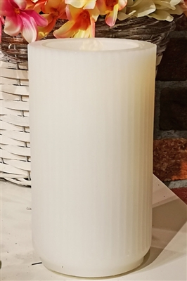 Fantastic Craft Candle Water Fountain - White Wax - Raised Vertical Ribs - 4.375" x 8" - Remote Control Included