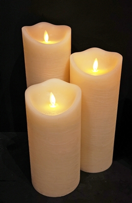 Fantastic Craft - Set of 3 Moving Flame LED Wax Pillars - Cream-Colored Wax - 4" x 8", 10" & 12" - Remote Included