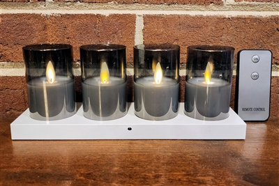 Fantastic Craft - Set of 4 Wireless Rechargeable Flameless LED Glass Votives with Charging Base - Smoke Colored Glass & Wax - 2