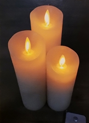 Fantastic Craft - Set of 3 Moving Flame LED Wax Pillars - Cream-Colored Wax - 2