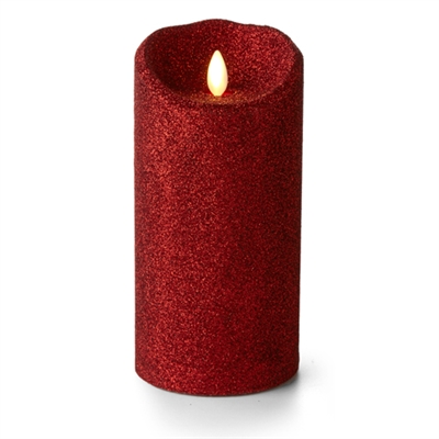 Luminara - Flameless LED Candle - Indoor - Wax - Red Glitter - 3.5" x 7" - Remote Ready
